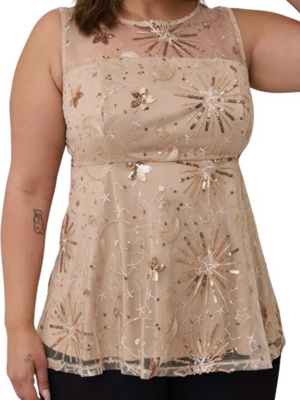 Torrid Embroidered Space Mesh Babydoll Crew Top Size 0/L/12 NWT